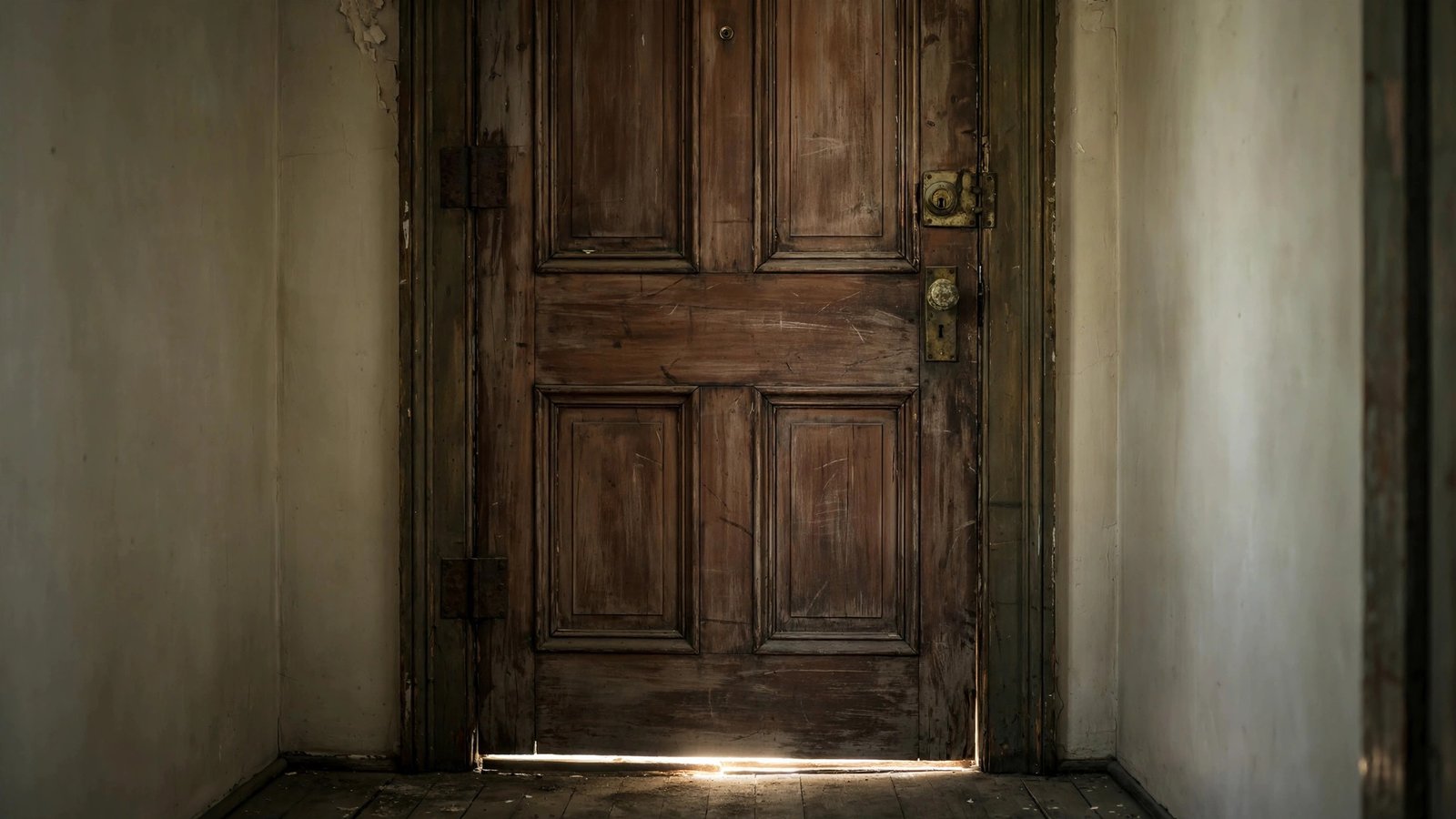 Daylight gap visible under an older wooden front door where warm air escapes