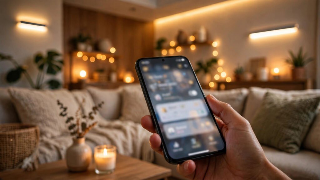 Controlling smart home lights and devices from a smartphone app